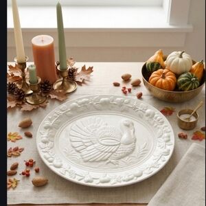 White Ceramic Turkey Platter — Vintage Classic Holiday Serving Dish